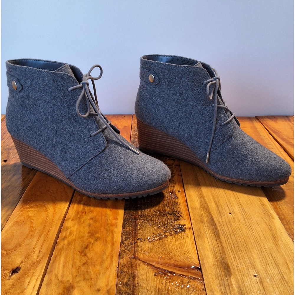 Dr. Scholls Conquer Grey Felt Lace Up Wedge Ankle Booties Womens 9M